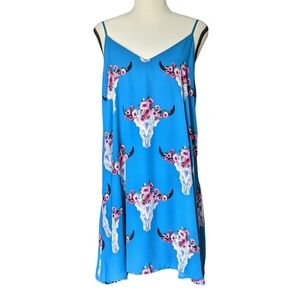 Peach Love Desert Skull Dress Teal Blue in Size M